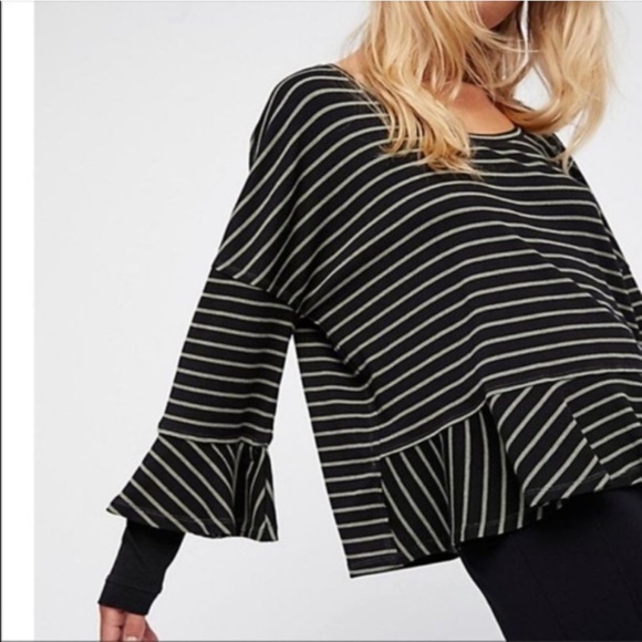 Free People Tops - Free People | ‘Round About Tee’ Stripe Ruffle Top